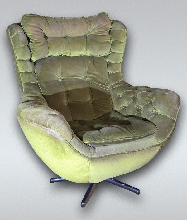 Vintage PARKER KNOLL Egg CHAIR Retro Swivel Green Draylon