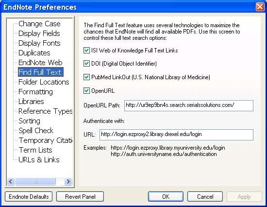 EndNote X4 Prefrences