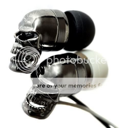 SUBJEKT Ruffian Molded Black Nickel Skull Earphones